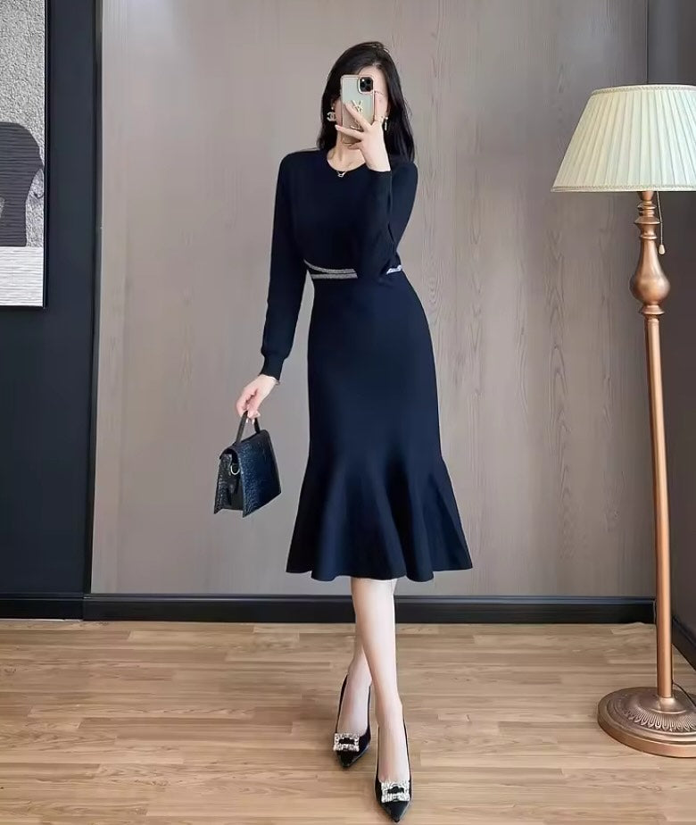 Hannah Fishtail Skirt Knitted Casual Long Sleeve Dress